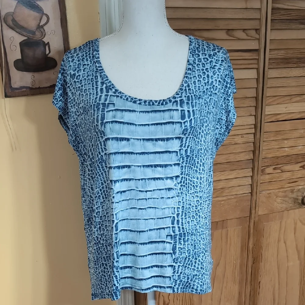 Michael Kors Blue Animal Snake Print Patterned Blouse Size M